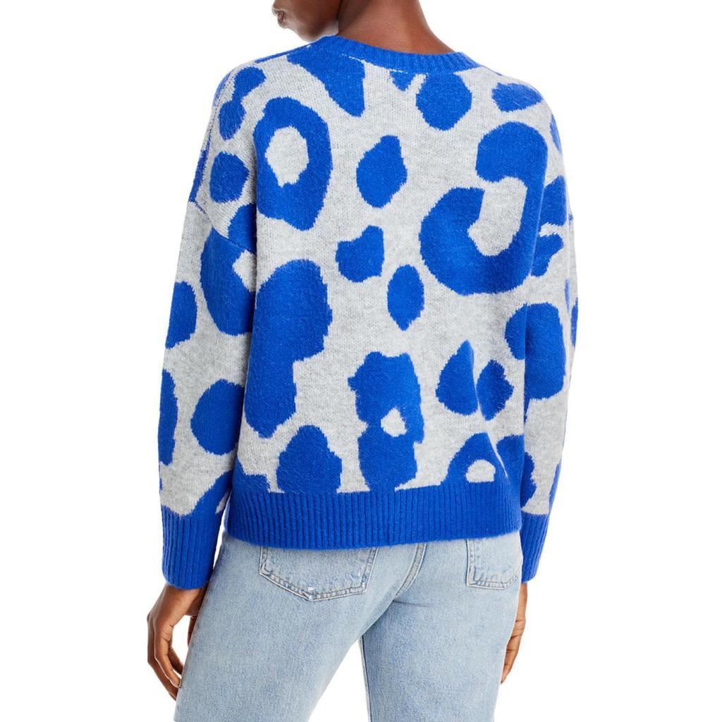 商品AQUA|Aqua Womens Leopard Print Crewneck Pullover Sweater,价格¥151,第4张图片详细描述
