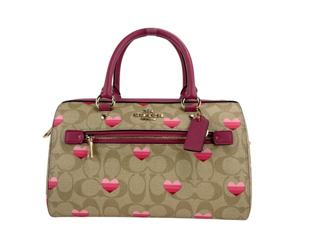 COACH (CA248) Heart Print Signature Leather Rowan Medium Satchel Handbag Purse商品第1张图片规格展示