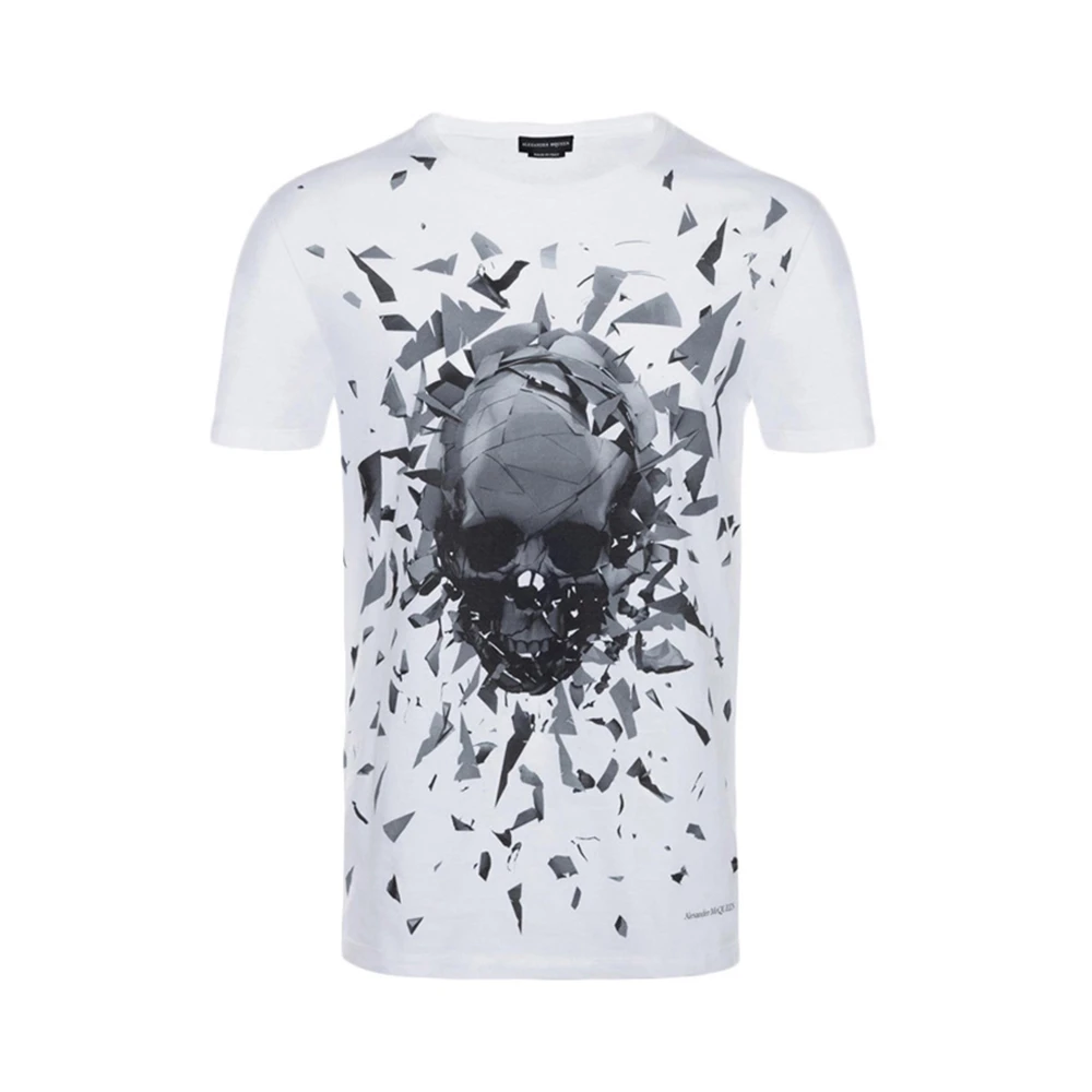 商品[国内直发] Alexander McQueen|Alexander McQueen 亚历山大·麦昆 男士白色破碎骷髅印花T恤 551779-QMZ73-0900,价格¥1102,第1张图片