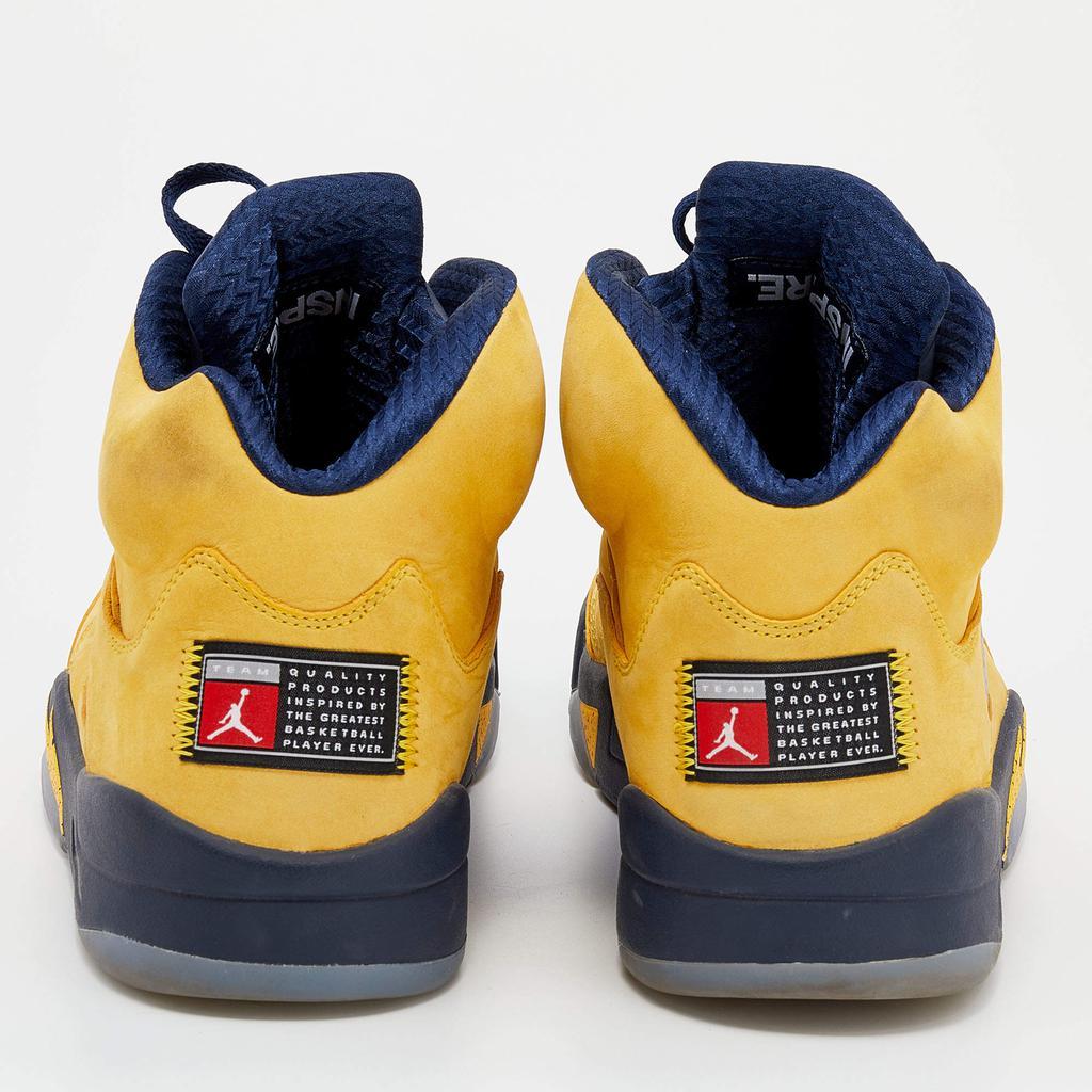 商品[二手商品] Jordan|Jordan Yellow/Blue Leather Air Jordan 5 Retro Michigan High Top Sneakers Size 47,价格¥1085,第7张图片详细描述