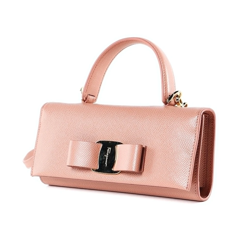SALVATORE FERRAGAMO 女士桃粉色牛皮蝴蝶结顶部提手小号单肩包 22-D529-705261 商品