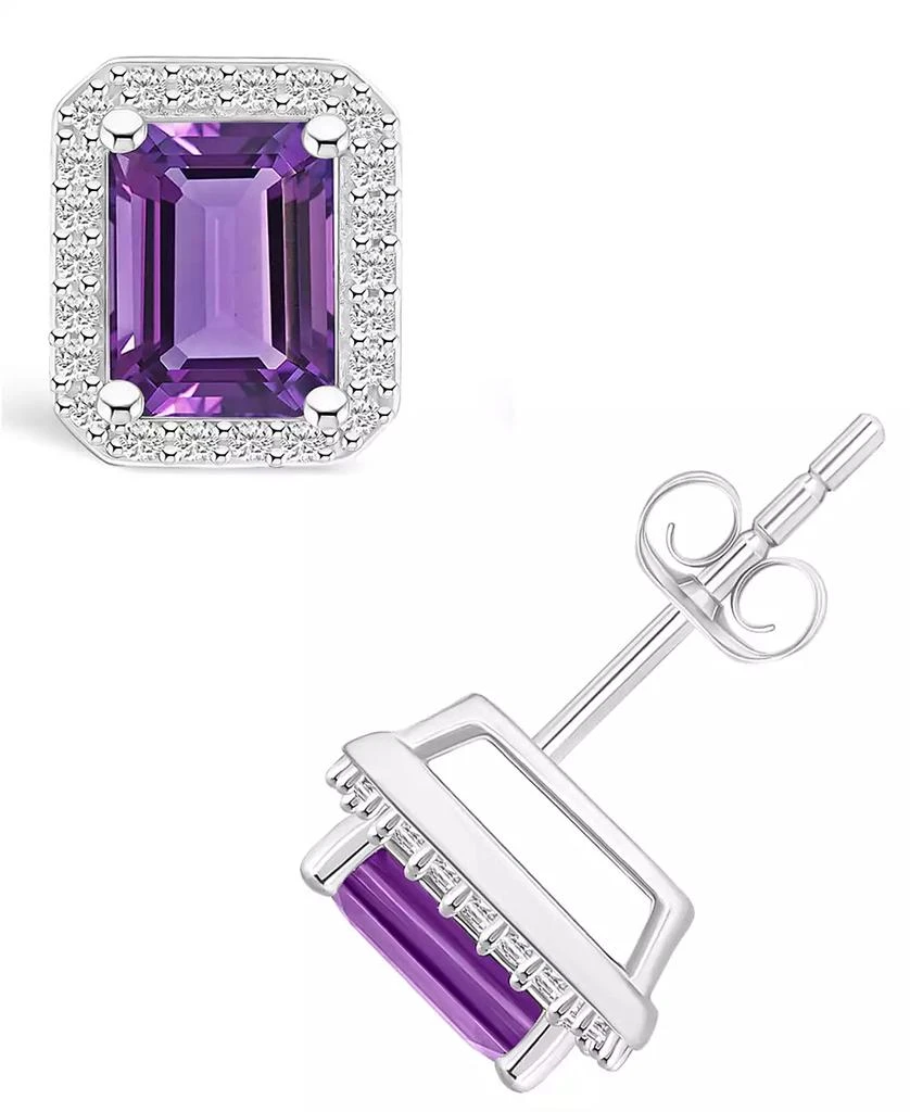 商品Macy's|Amethyst (2 ct. t.w.) and Lab Grown Sapphire (1/4 ct. t.w.) Halo Studs in 10K White Gold,价格¥2009,第1张图片