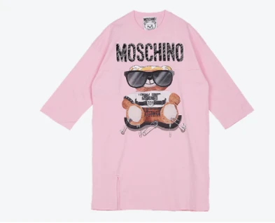 商品[国内直发] Moschino|MOSCHINO/莫斯奇诺 女士粉色棉质刺绣印花拼接小熊中袖连衣裙04545540 V3224（清仓特价）,价格¥1483,第1张图片