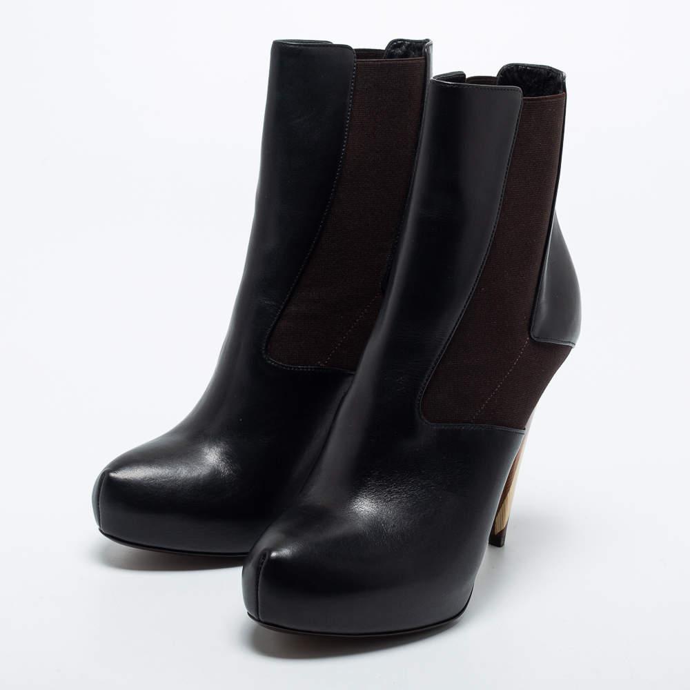Fendi Black Leather Ankle Boots Size 40商品第2张图片规格展示