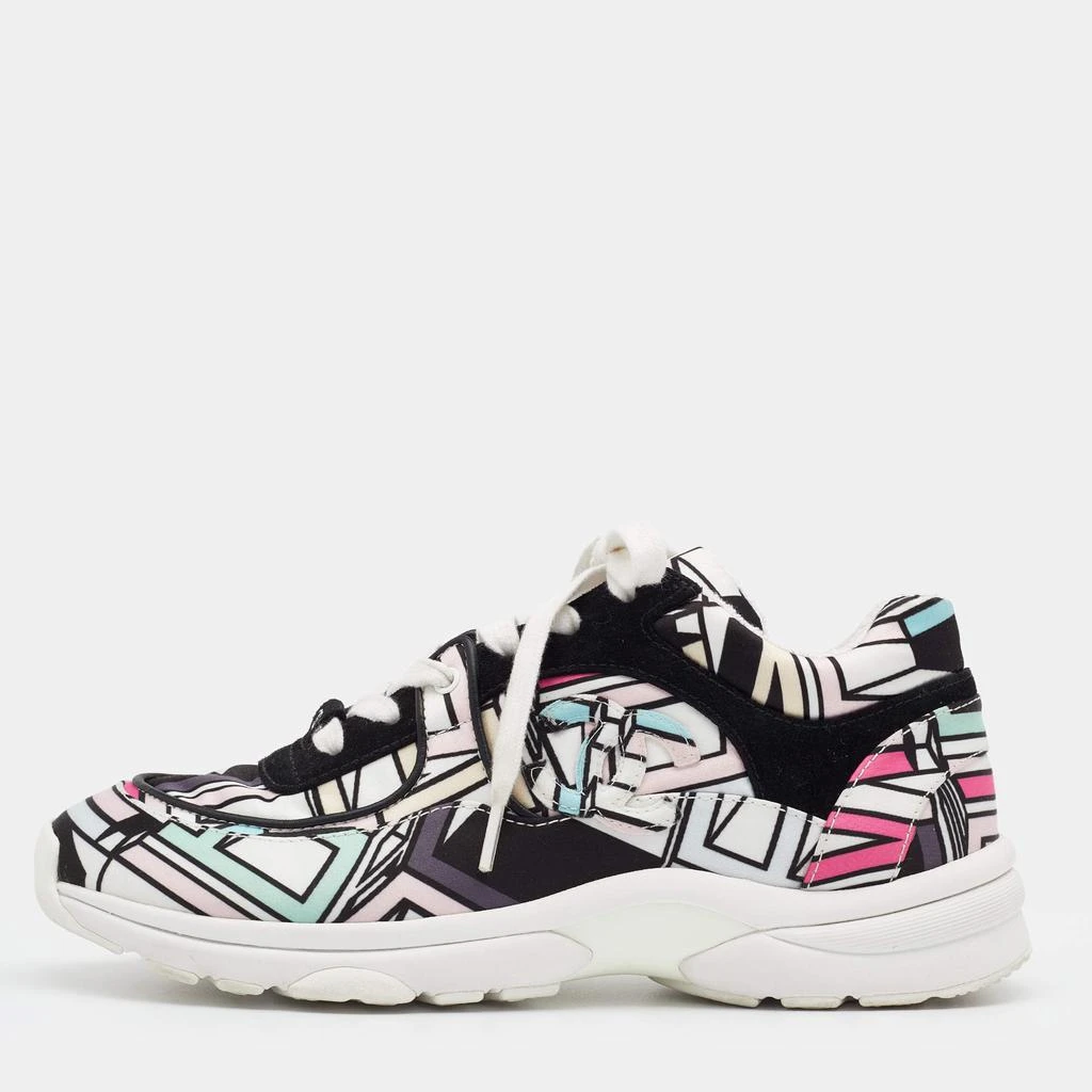 商品[二手商品] Chanel|Chanel Multicolor Abstract Print Satin And Suede CC Logo Trainer Low Top Sneakers Size 37,价格¥5290,第1张图片