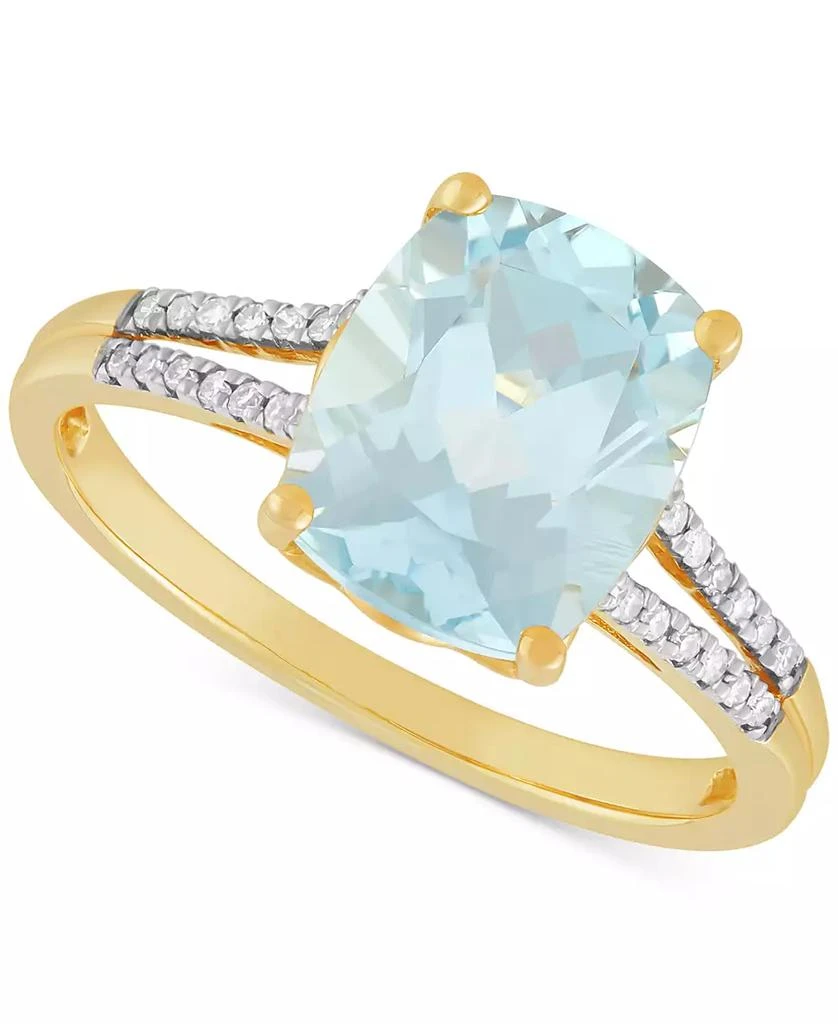 商品Macy's|Aquamarine (3 ct. t.w.) & Diamond (1/10 ct. t.w.) Split Shank Ring in 14k Gold,价格¥4036,第1张图片