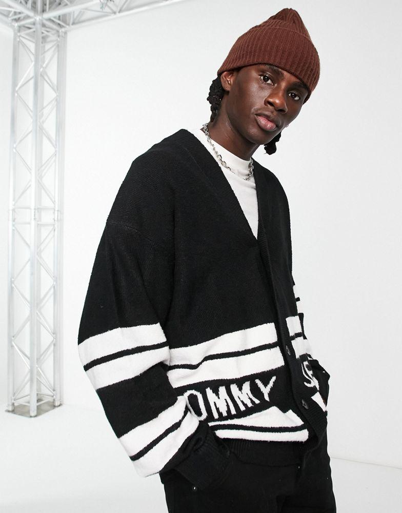 Tommy Jeans logo stripe relaxed fit knit cardigan in black商品第1张图片规格展示