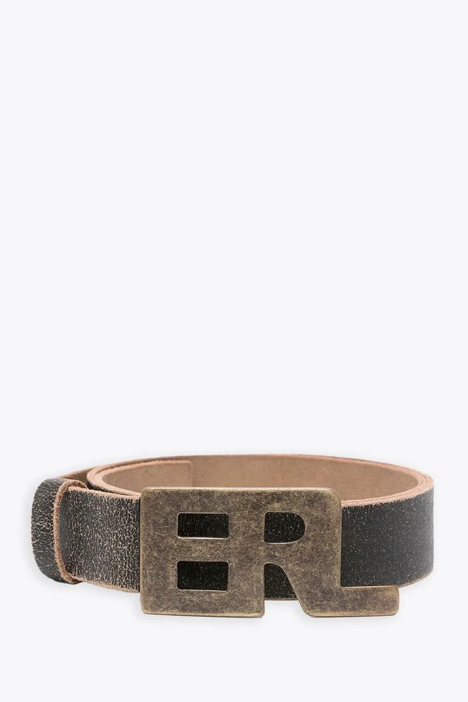 ERL]Unisex Metal Logo Belt Leather Brown Cracked Leather Logo Belt