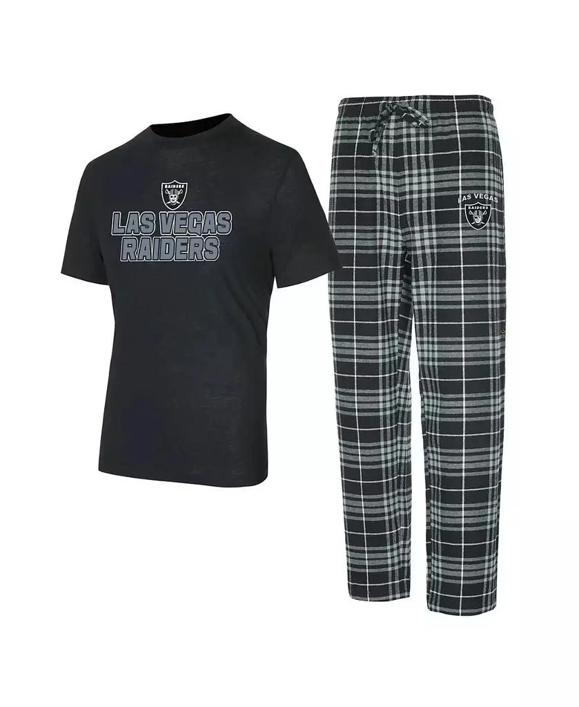 商品Concepts Sport|Men's Black/Gray Las Vegas Raiders Vector T-Shirt Flannel Pants Sleep Set,价格¥463,第1张图片