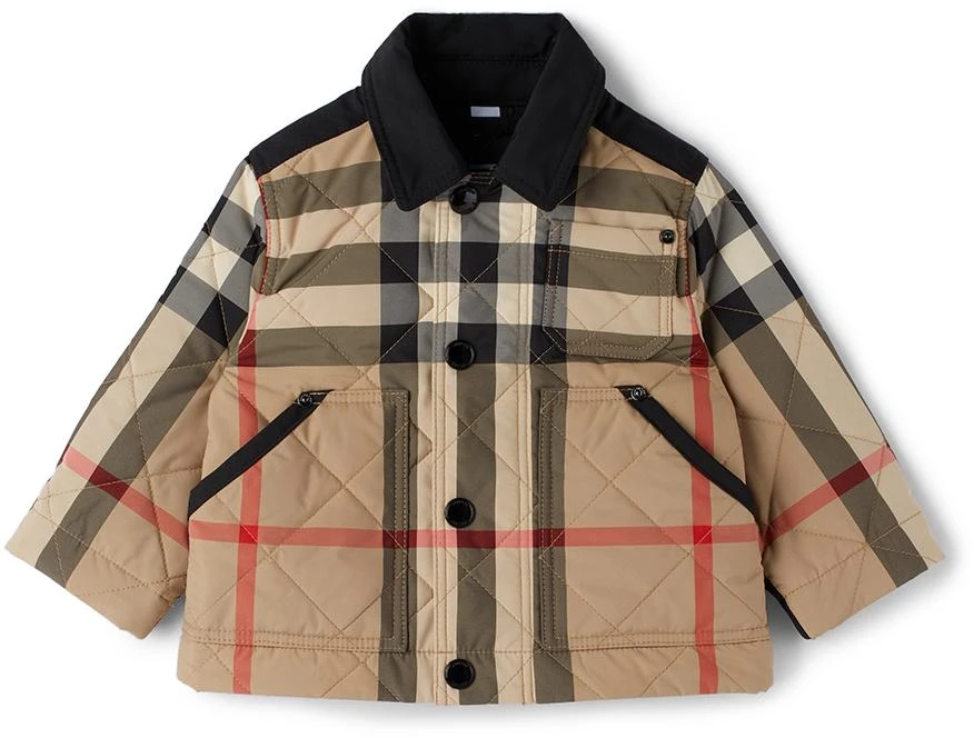 商品Burberry|Baby Beige Check Quilted Jacket,价格¥1721,第1张图片