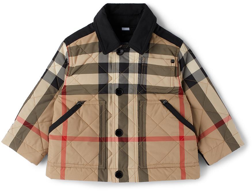 商品Burberry|Baby Beige Check Quilted Jacket,价格¥3105,第1张图片