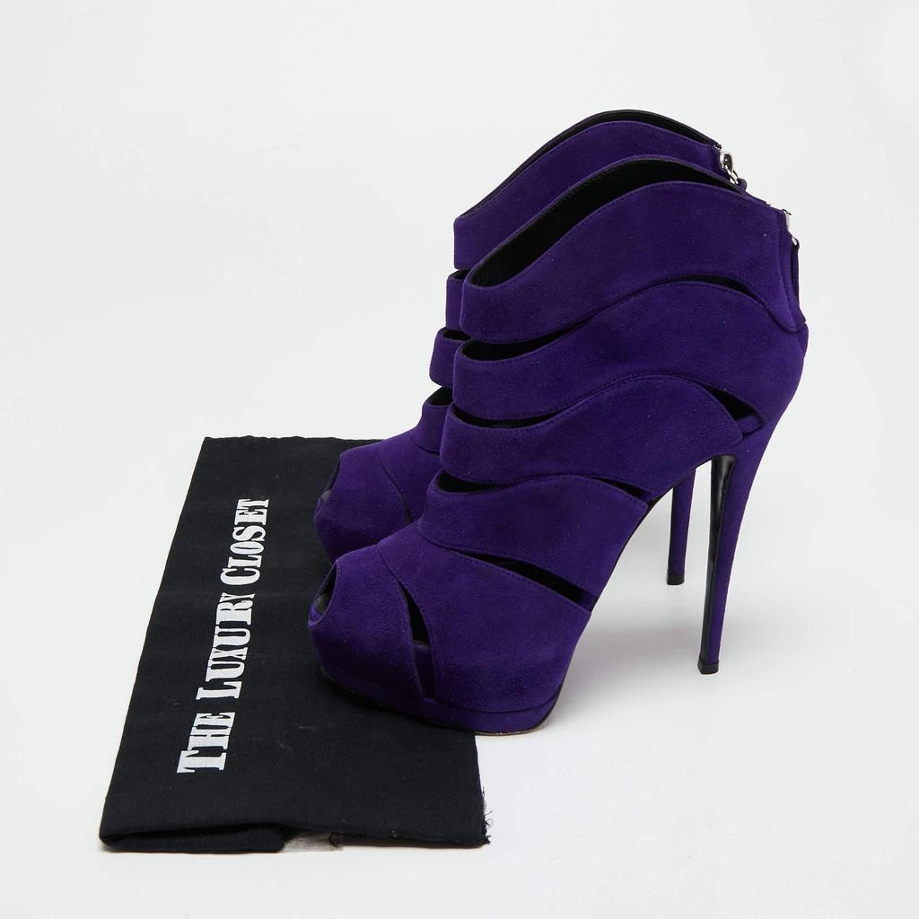 Giuseppe Zanotti Purple Suede Wave Cut Out Peep Toe Platform Booties Size 38 商品