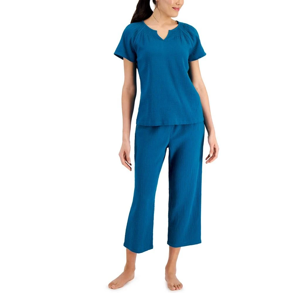 商品Charter Club|Cotton Gauze Cropped Pajama Set, Created for Macy's,价格¥203,第1张图片详细描述