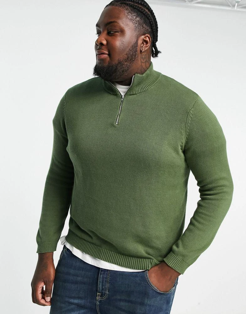 商品ASOS|ASOS DESIGN midweight half zip cotton jumper in khaki,价格¥170,第2张图片详细描述