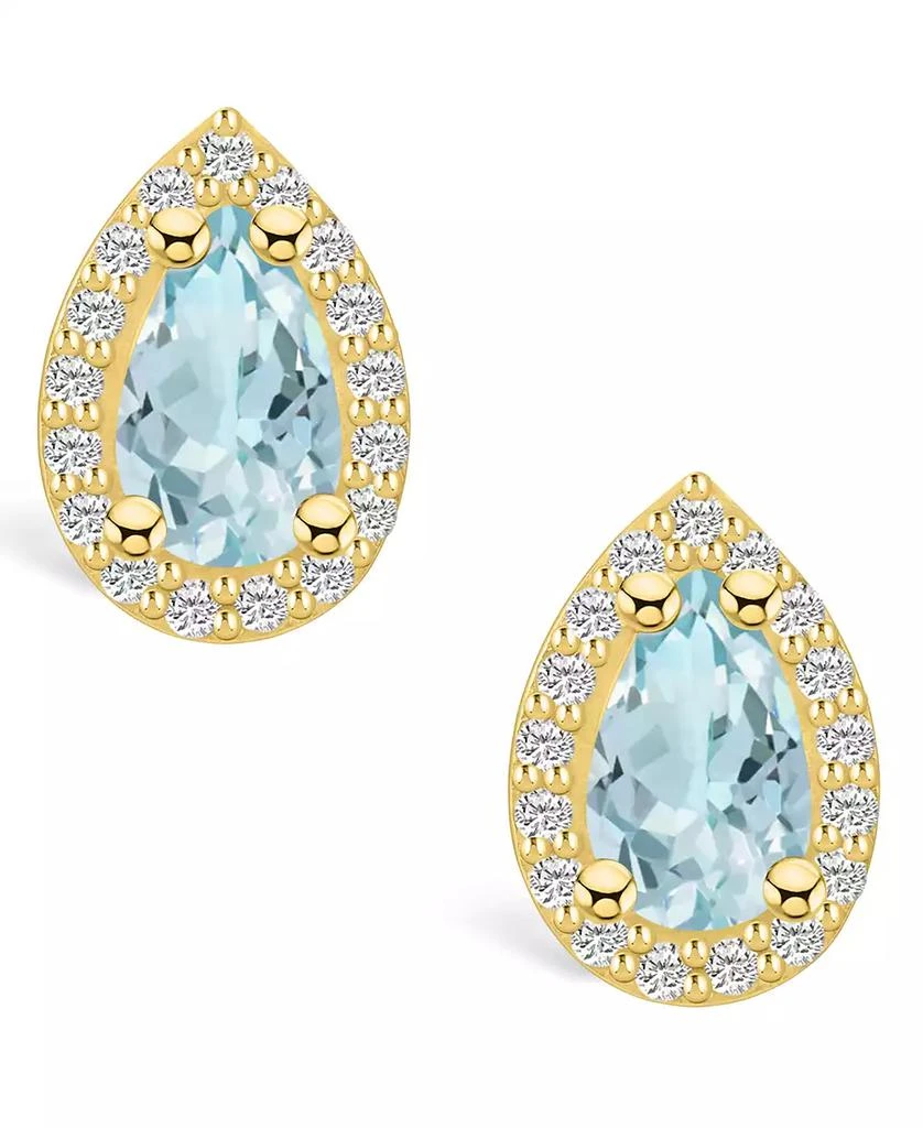 商品Macy's|Aquamarine (1-3/8 ct. t.w.) and Diamond (1/3 ct. t.w.) Halo Stud Earrings in 14K Yellow Gold,价格¥9679,第3张图片详细描述