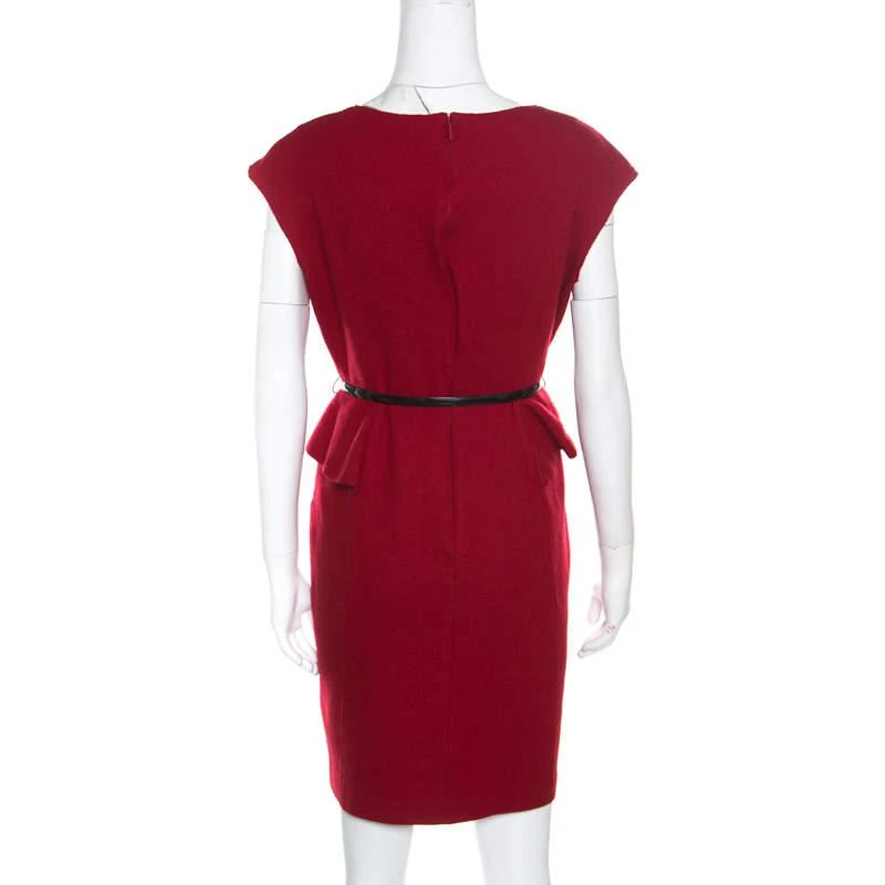 商品[二手商品] CH Carolina Herrera|CH Carolina Herrera Red Wool Half Peplum V-Neck Dress L,价格¥2671,第3张图片详细描述