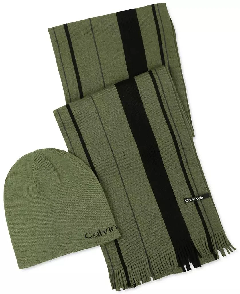 商品Calvin Klein|Men's Reversible Beanie & Striped Scarf Set,价格¥478,第1张图片