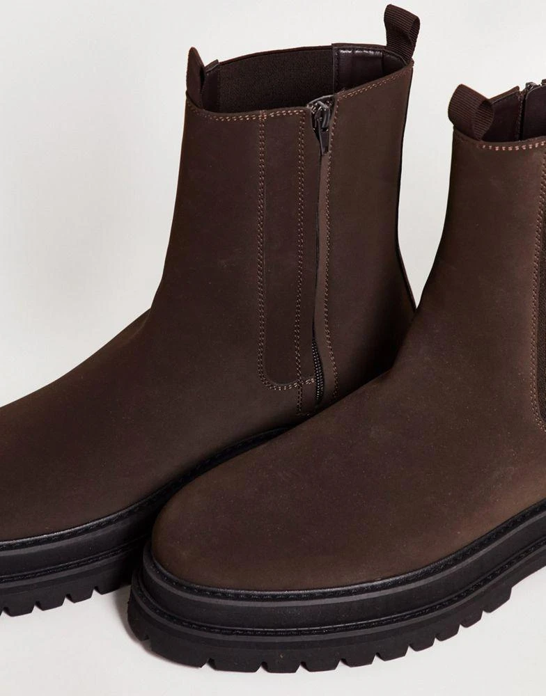 商品ASOS|ASOS DESIGN chunky calf boot in brown faux leather,价格¥225,第2张图片详细描述