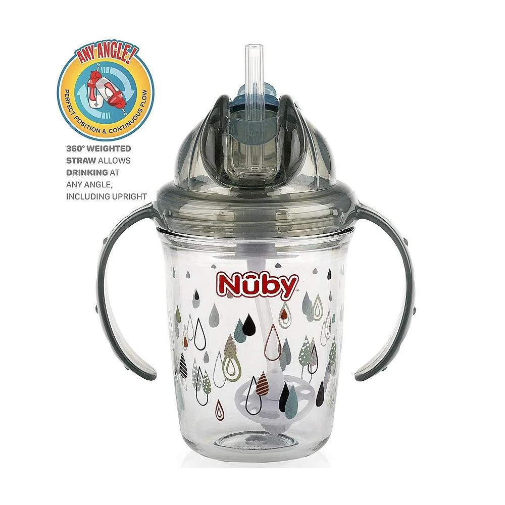 商品Nuby|Tritan No Spill Flip N' Sip Twin Handle 360 Weighted Straw Cup, Grey,价格¥131,第2张图片详细描述