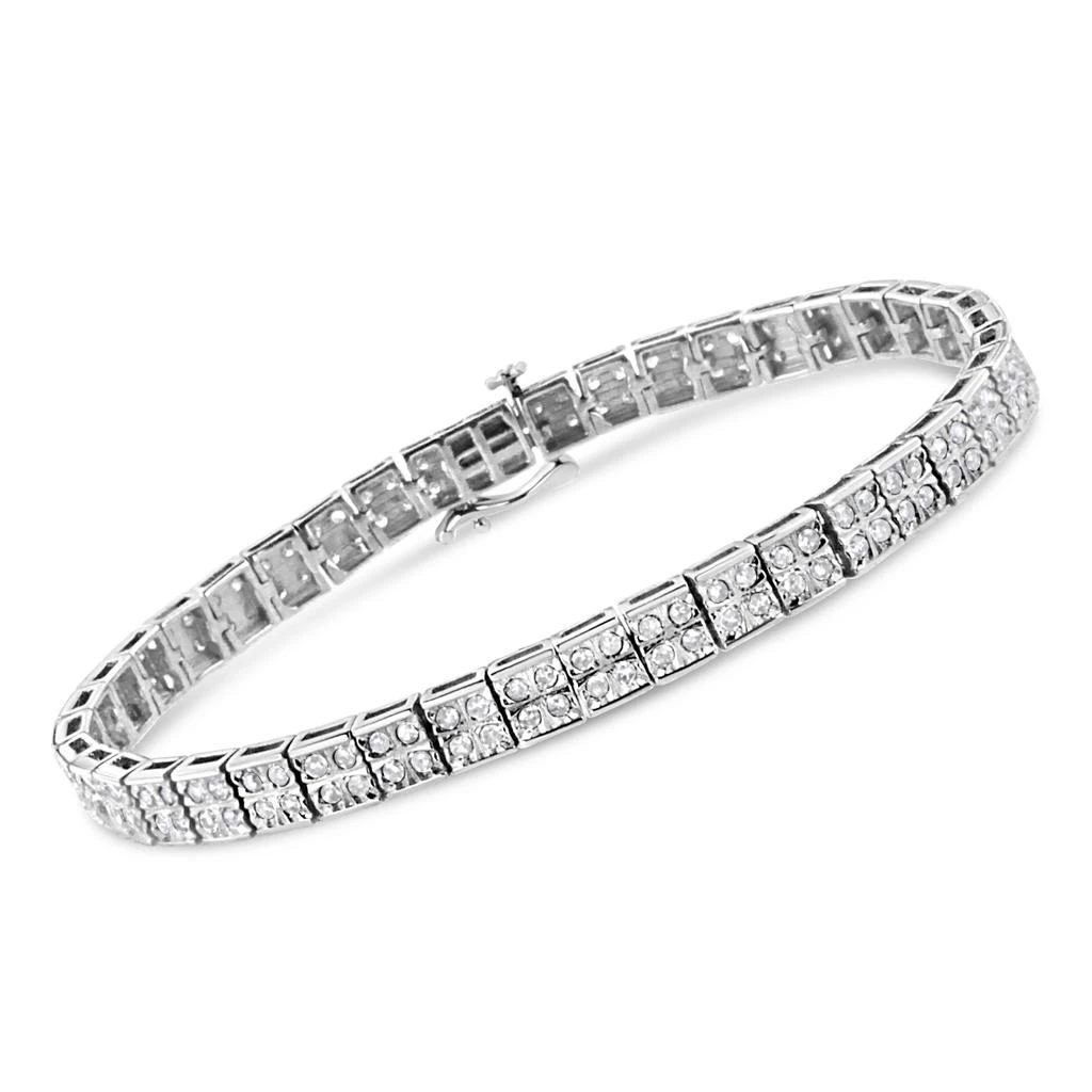 商品Haus of Brilliance|.925 Sterling Silver 2 Cttw Prong Set Round-Cut Diamond 4 Stone Box Link Bracelet,价格¥8234,第2张图片详细描述