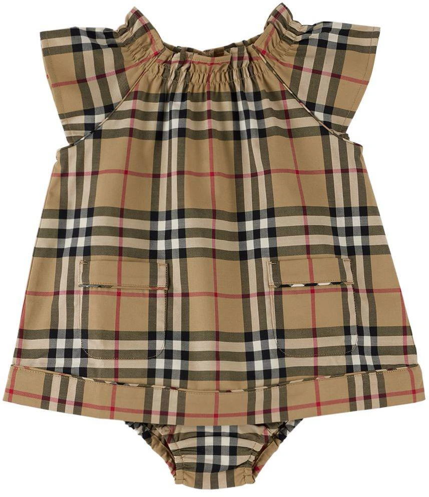 商品Burberry|驼色 Vintage Check 婴儿连衣裙 & 短裤套装,价格¥1949,第1张图片