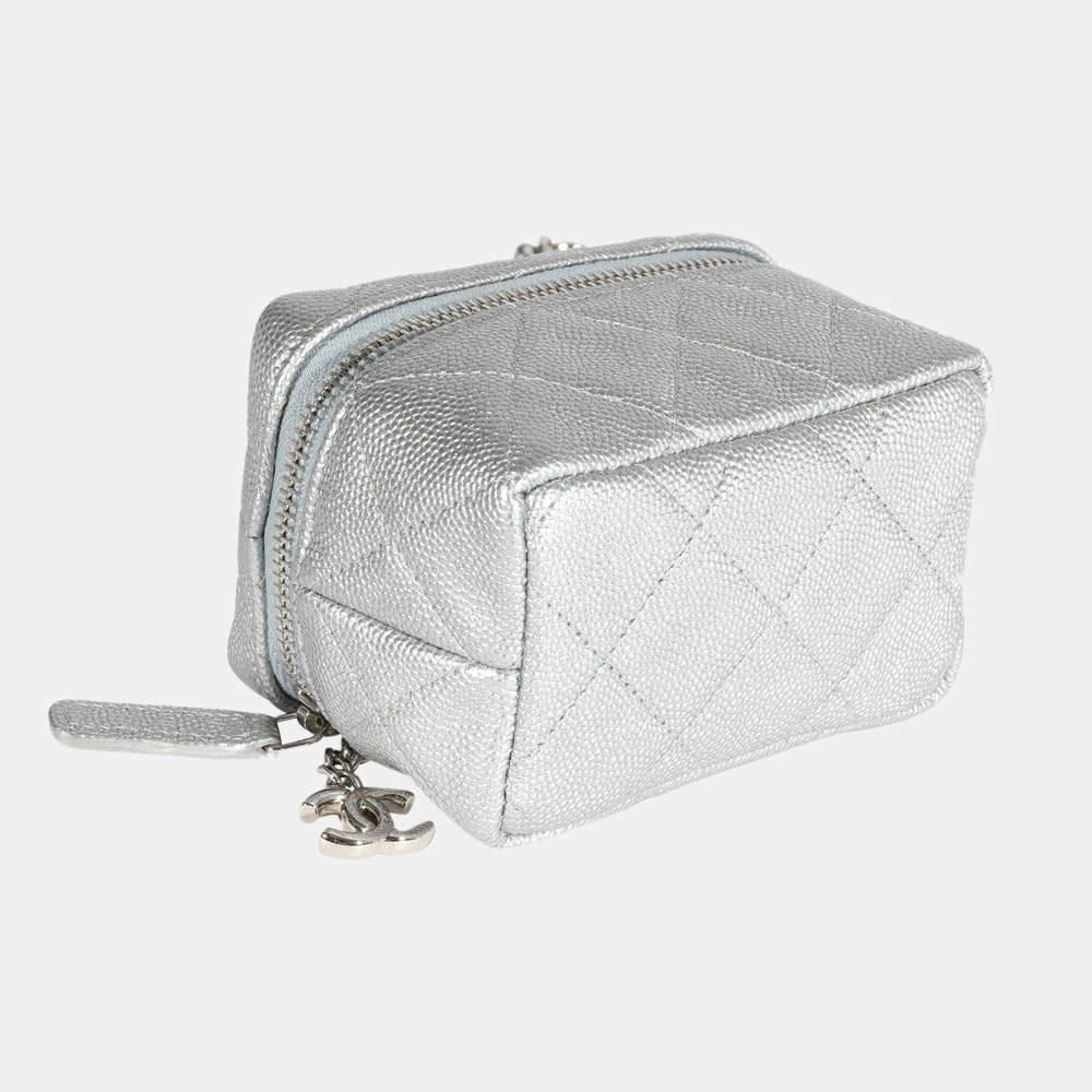 Chanel Silver Quilted Caviar Leather Mini Vanity Chain Shoulder Bag  商品
