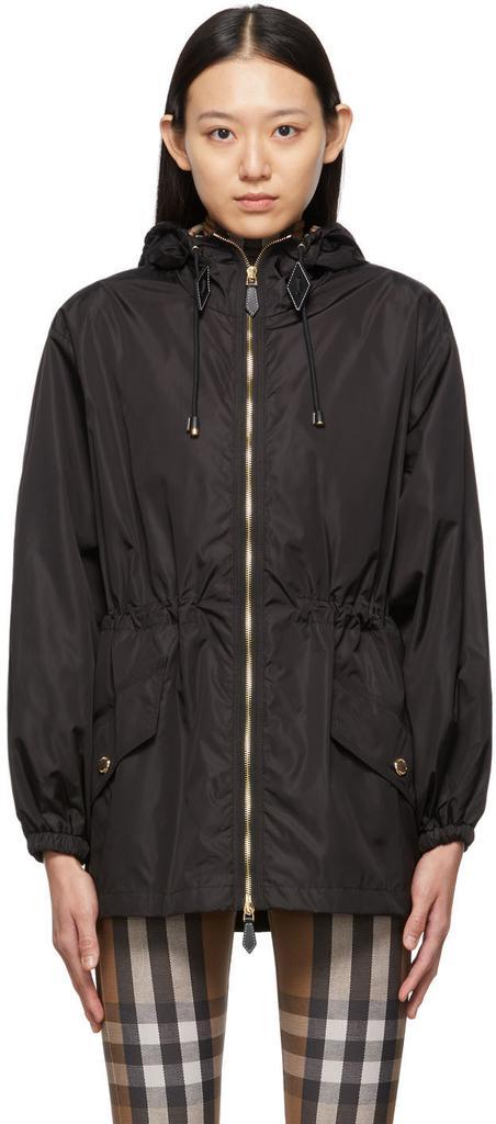 商品Burberry|Black Nylon Check Hood Binham Jacket,价格¥9350,第1张图片