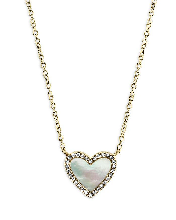 商品Moon & Meadow|14K Yellow Gold Kate Mother of Pearl & Diamond Heart Pendant Necklace, 18",价格¥4590,第1张图片详细描述