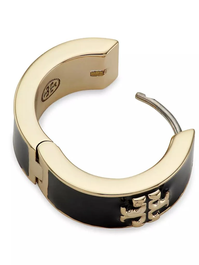 商品Tory Burch|Kira 18K-Gold-Plated &amp; Enamel Logo Huggie Hoop Earrings,价格¥889,第3张图片详细描述