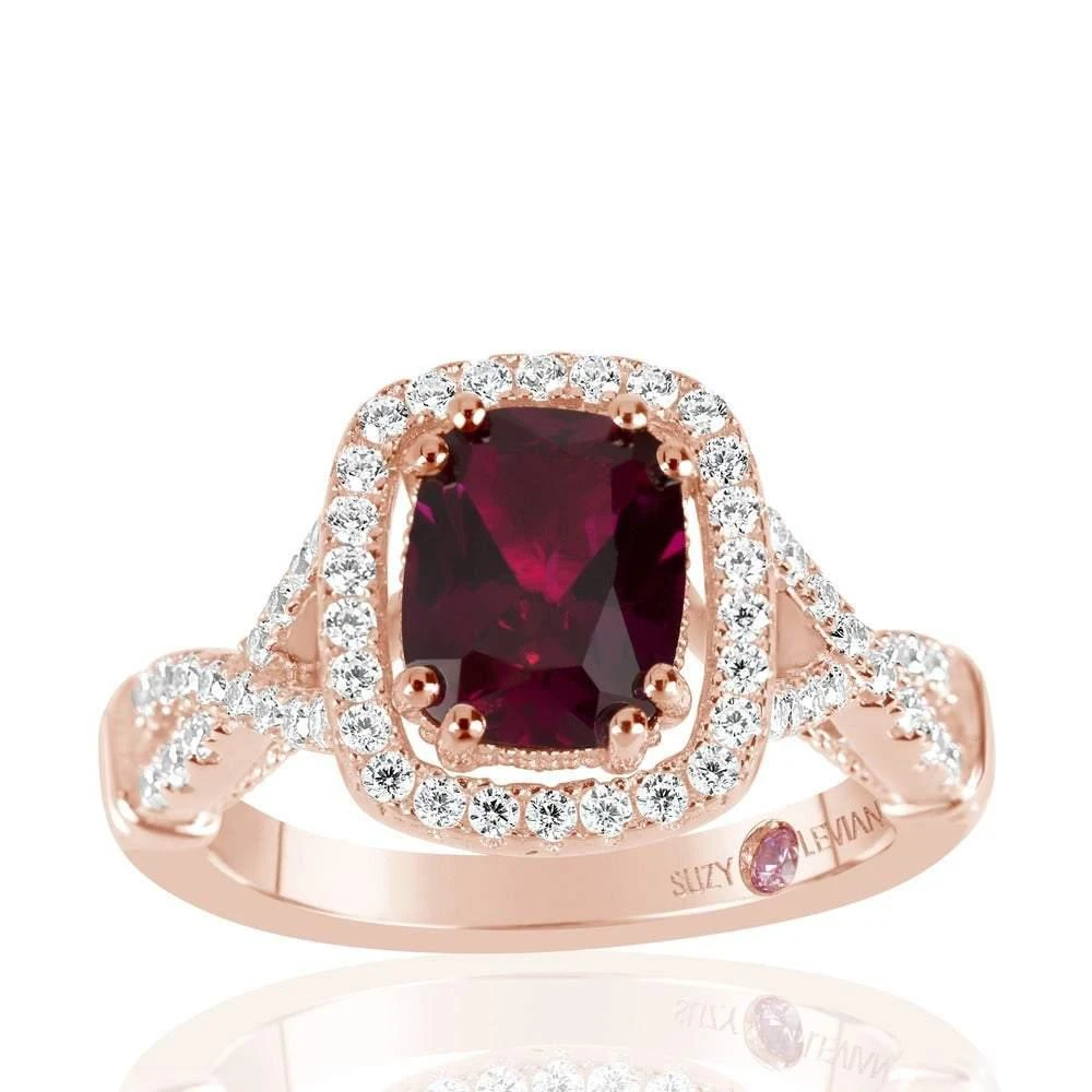 商品Suzy Levian|Rose Sterling Silver Created Ruby and White Cubic Zirconia Engagement Ring,价格¥737,第1张图片