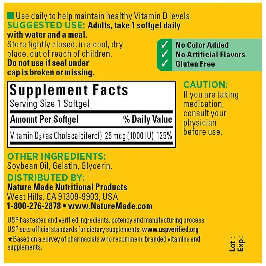 商品Nature Made|Vitamin D3 1000 IU (25 mcg) Softgels,价格¥119,第4张图片详细描述