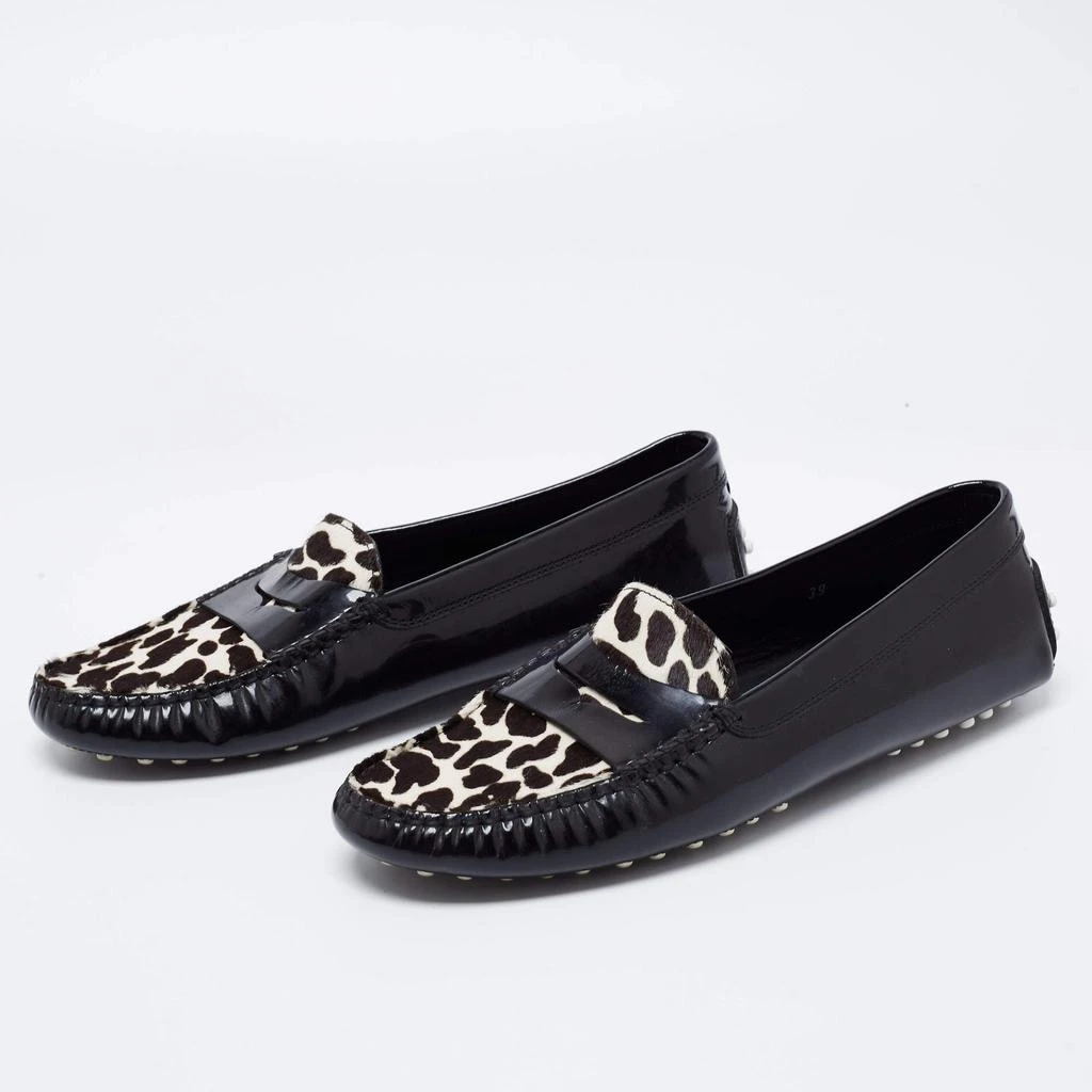 商品[二手商品] Tod's|Tod's Leather Black/White Animal Print Calf Hair And Patent Leather Slip On Loafers Size 39,价格¥1403,第2张图片详细描述