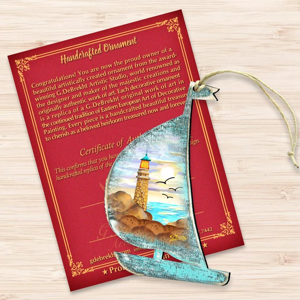 商品Designocracy|Designocracy Light House Boat Scenic Wood Ornaments Set of 2 G.DeBrekht Coastal,价格¥206,第3张图片详细描述