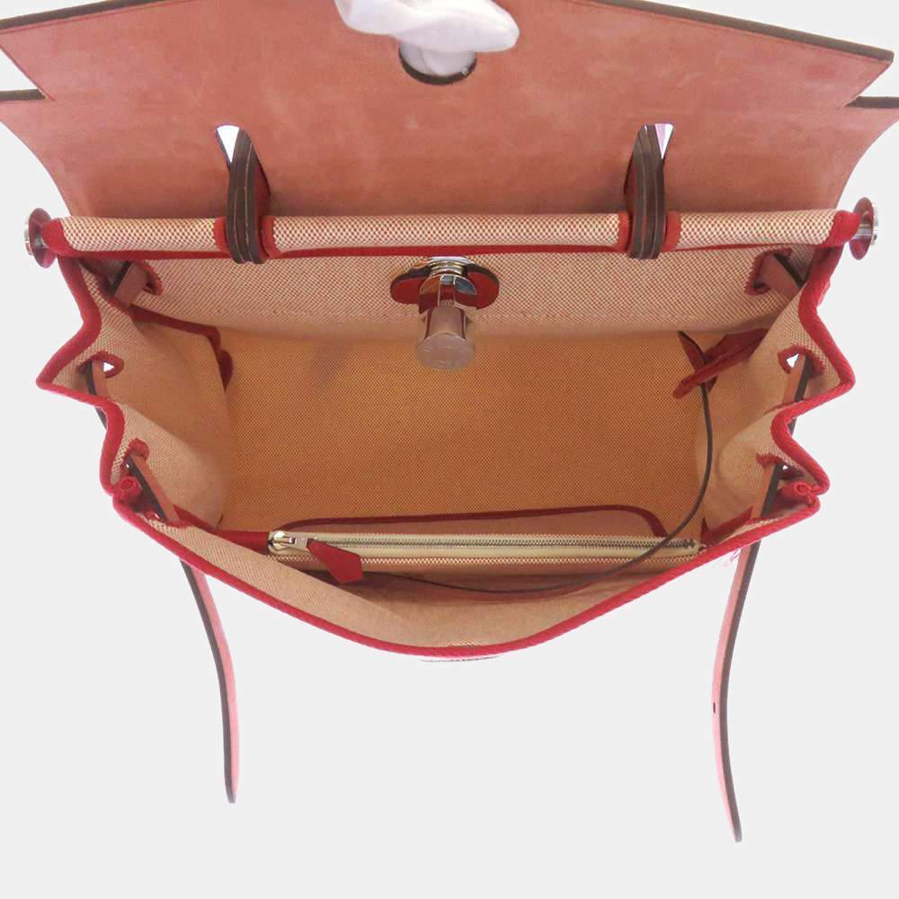 商品[二手商品] Hermes|Hermes Red Toile H/Vache Hunter Leather Herbag Zip 31 Shoulder Bag,价格¥30364,第7张图片详细描述
