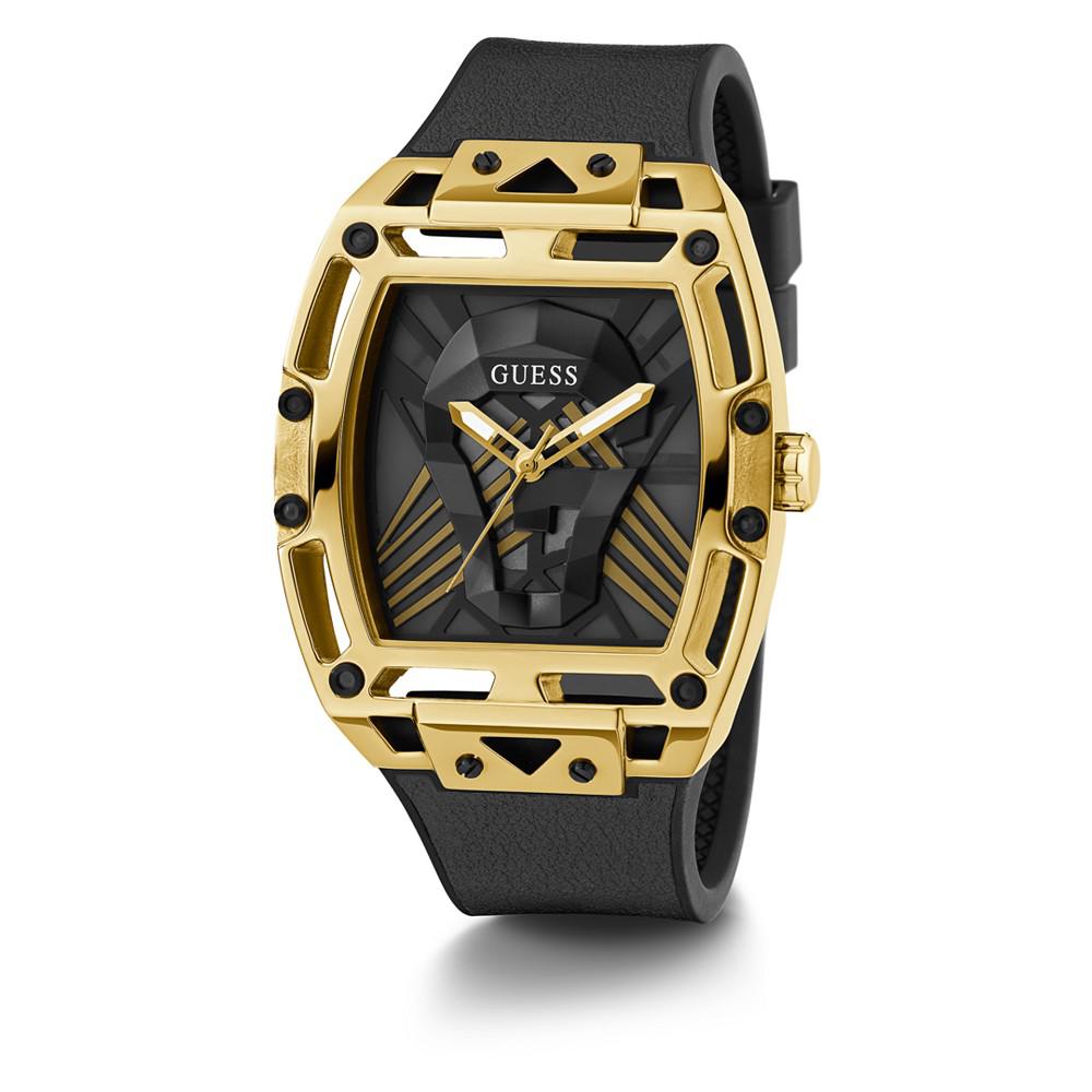 Men's Gold-tone Black Genuine Leather and Silicone Strap Watch 44mm商品第5张图片规格展示