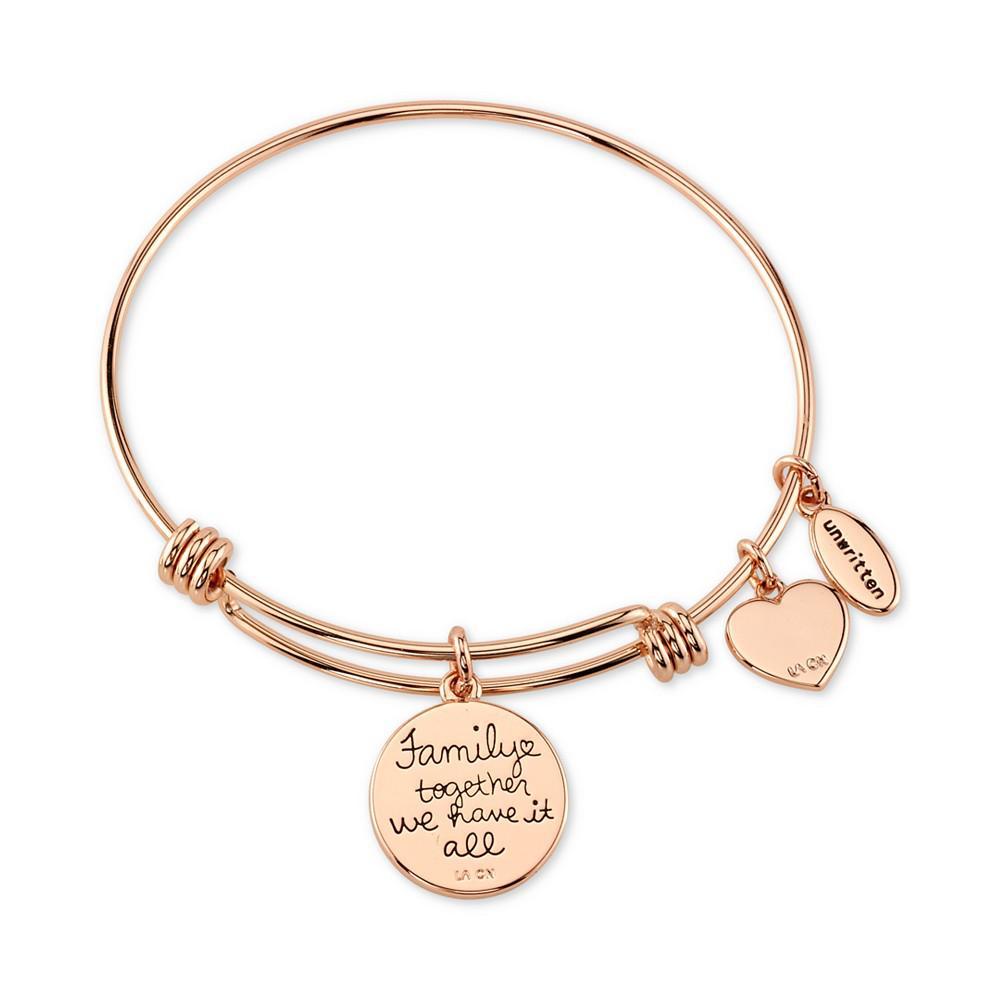 商品Unwritten|Family Tree Inlay Charm Bangle Stainless Steel Bracelet in Rose Gold-Tone with Silver Plated Charms,价格¥412,第4张图片详细描述