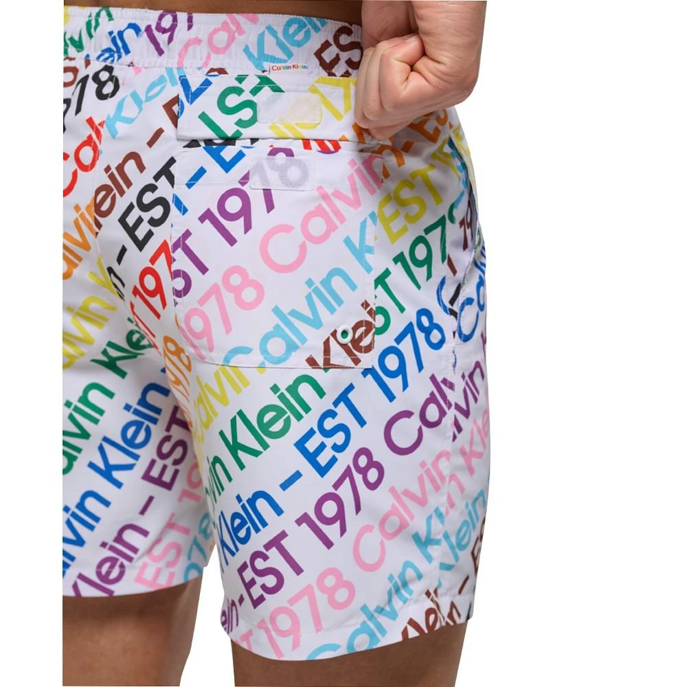 商品Calvin Klein|Men's 5" Rainbow Logo-Print Swim Shorts,价格¥70,第4张图片详细描述