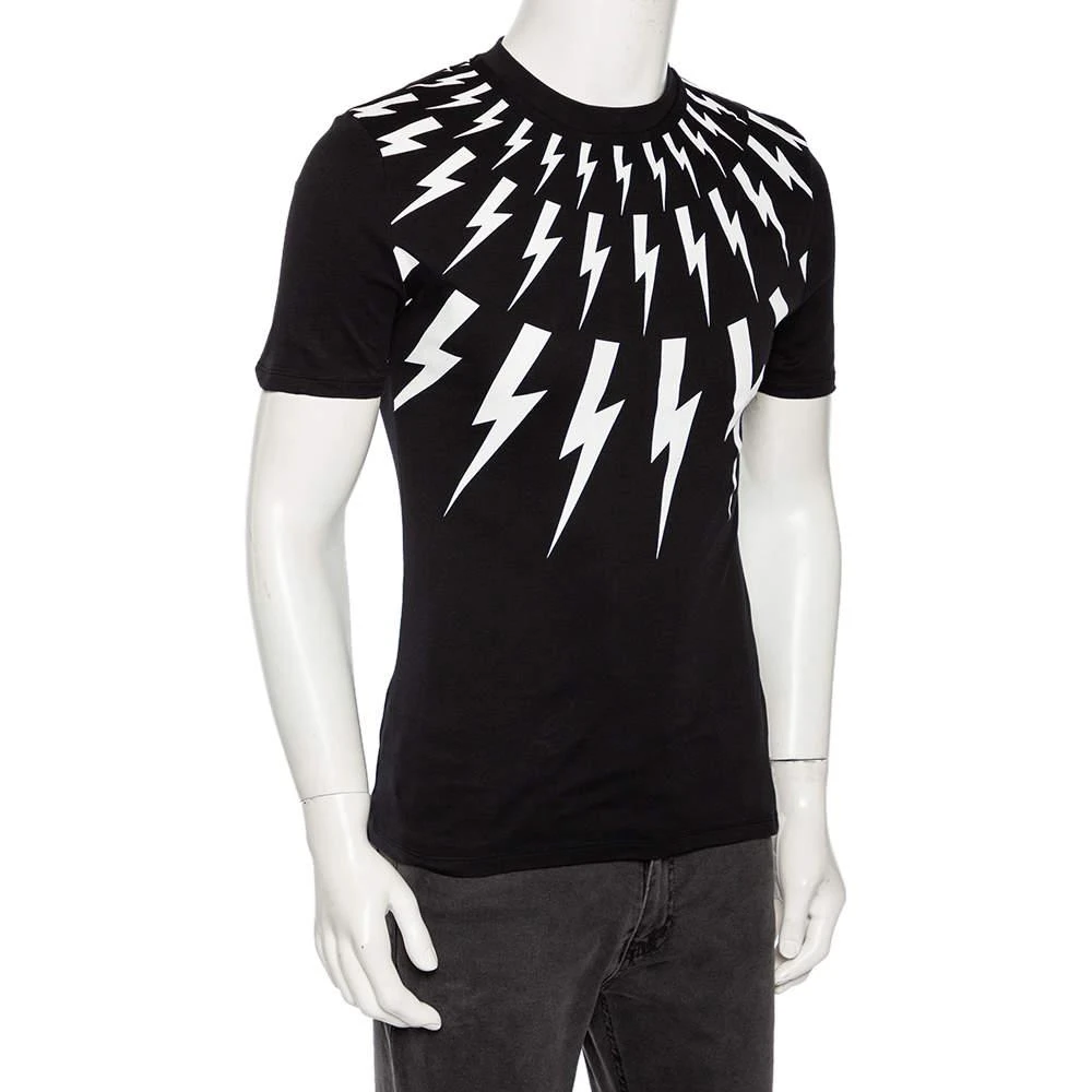 商品[二手商品] Neil Barrett|Neil Barrett Black Thunderbolt Print Cotton Jersey Slim Fit T-Shirt S,价格¥651,第2张图片详细描述