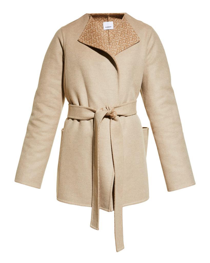 商品Burberry|Ennis Monogram Belted Wool-Cashmere Wrap Coat,价格¥15021,第4张图片详细描述