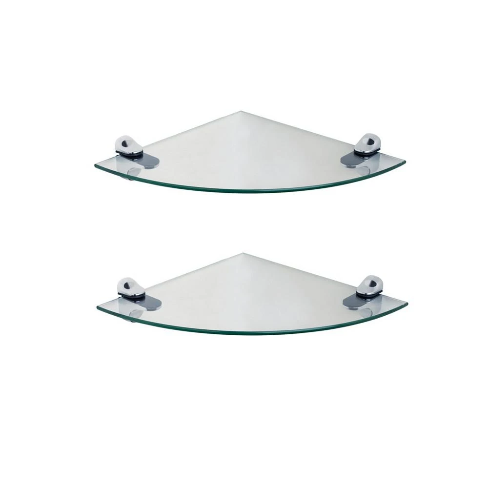 商品Danya B|Set of 2 Glass Radial Floating Shelves with Chrome Brackets 10" x 10",价格¥356,第1张图片