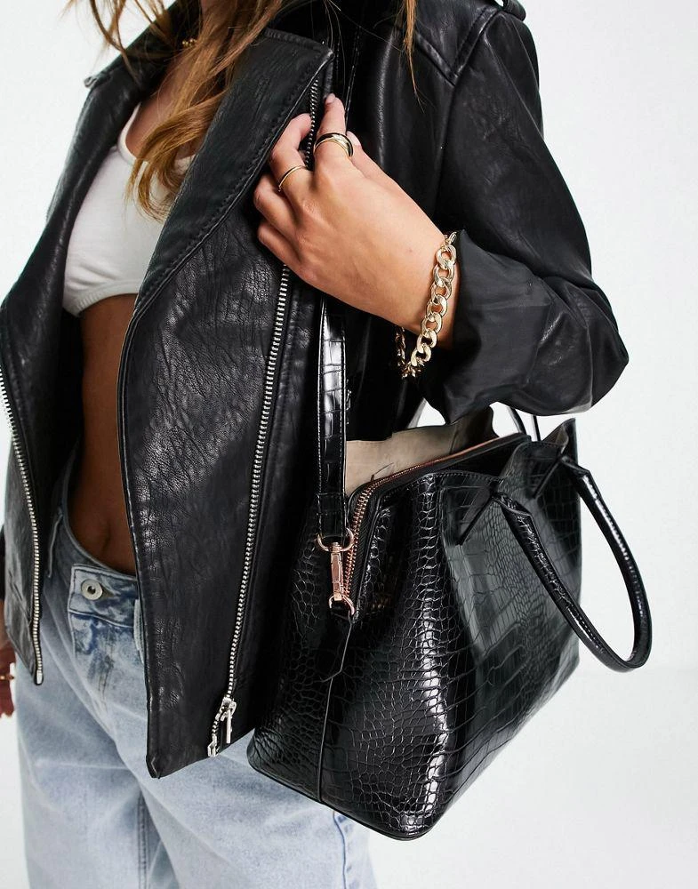 商品ASOS|ASOS DESIGN workwear tote bag with rose gold hardware in black croc,价格¥112,第3张图片详细描述