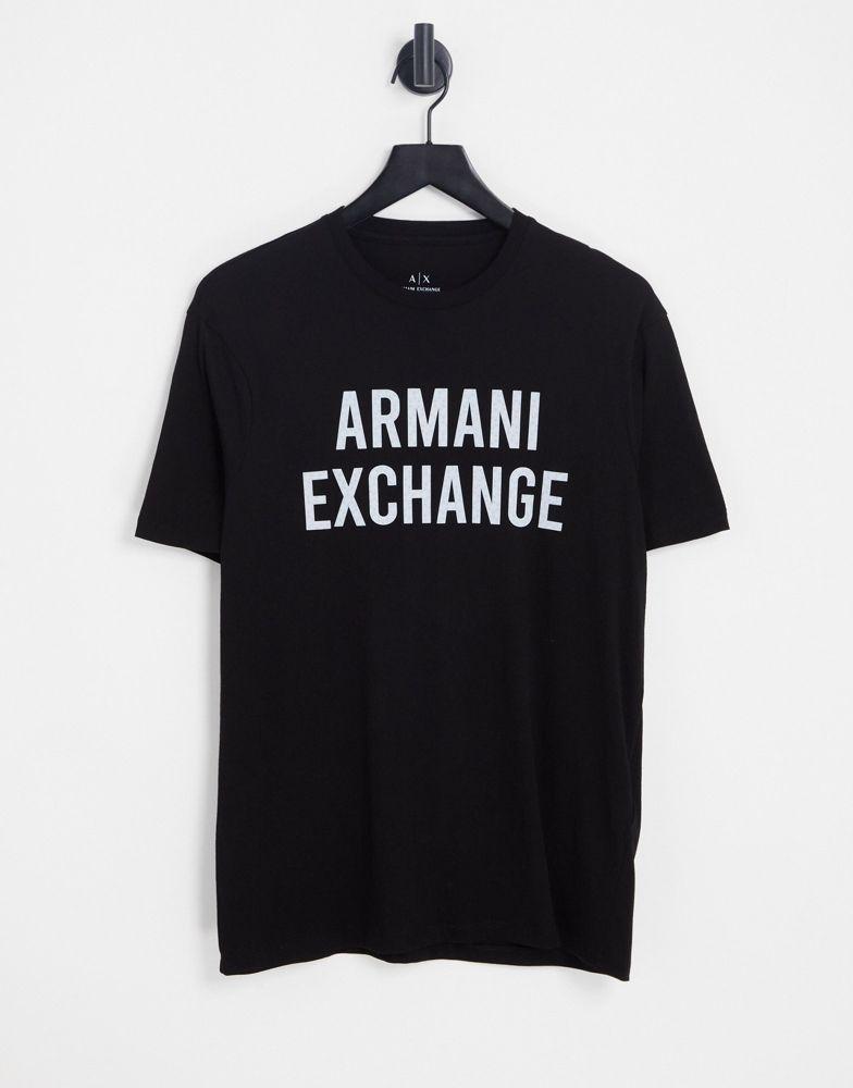 Armani Exchange t-shirt with holographic logo in black商品第1张图片规格展示