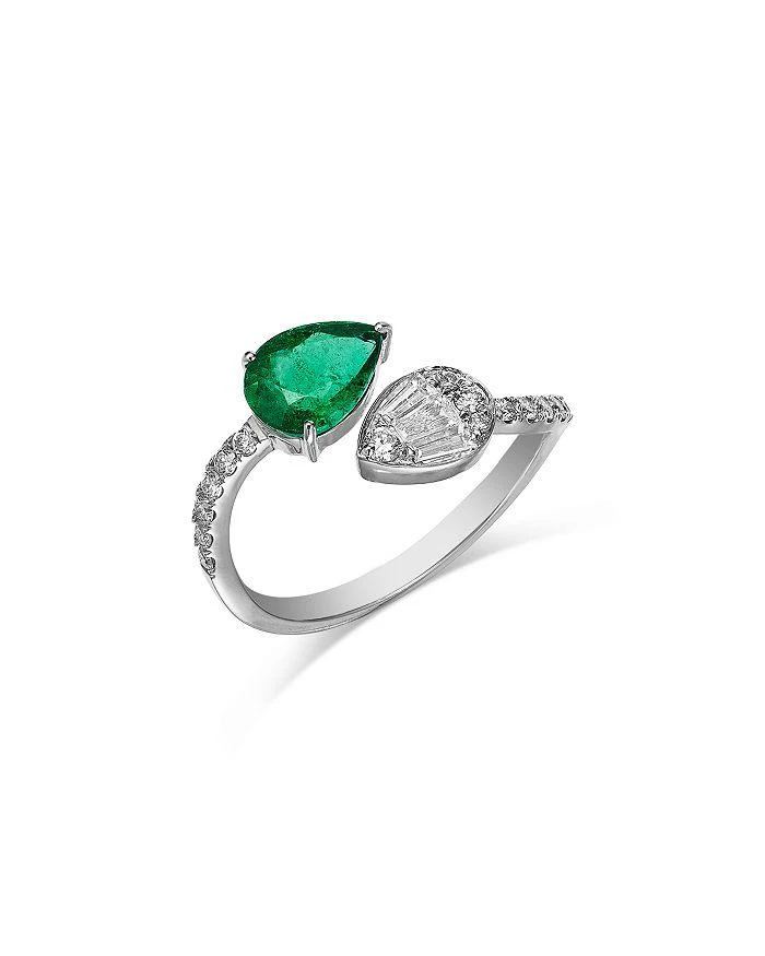 商品Bloomingdale's Fine Collection|14K White Gold Emerald & Diamond Bypass Ring,价格¥17016,第1张图片详细描述