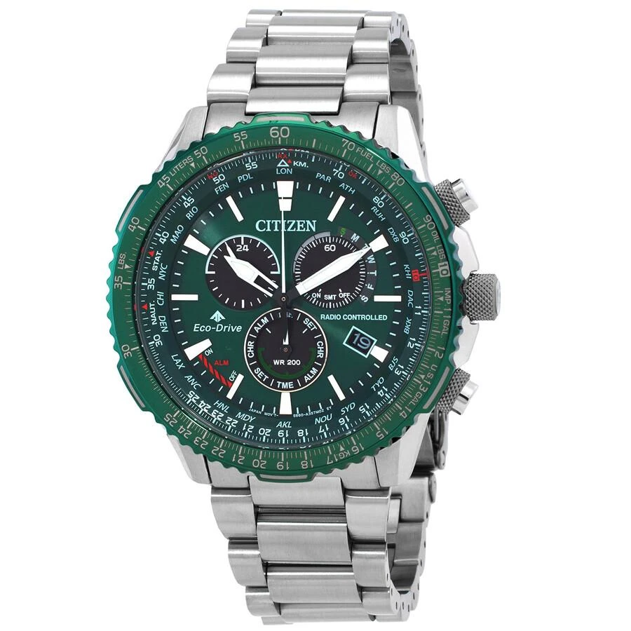 商品Citizen|Promaster Air A-T World Time Chronograph GMT Green Dial Men's Watch CB5004-59W,价格¥3161,第1张图片