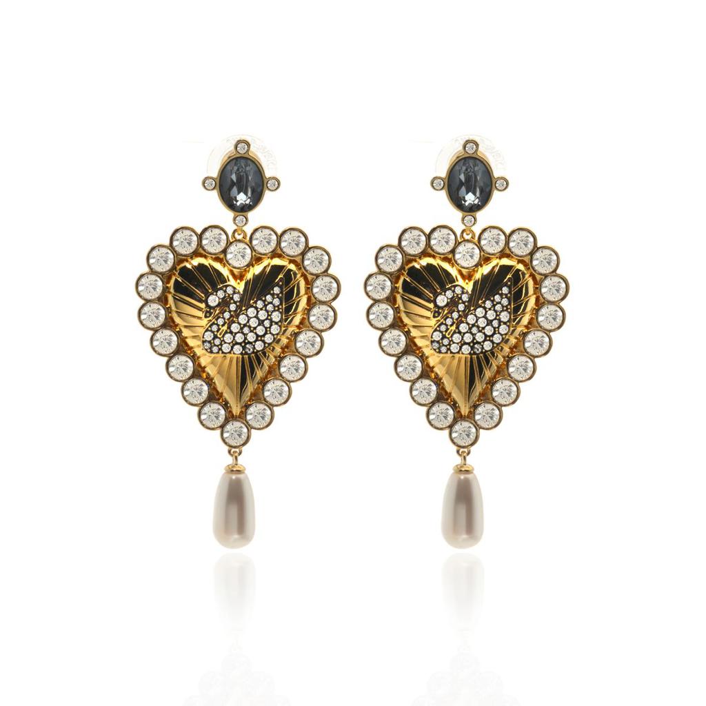 Swarovski Vintage Swan Gold Tone Dark Multi Colored Crystal Drop Earrings 5489221商品第1张图片规格展示