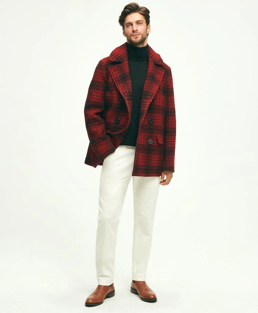 商品Brooks Brothers|Wool Hooded Buffalo Check Pea Coat,价格¥2635,第2张图片详细描述