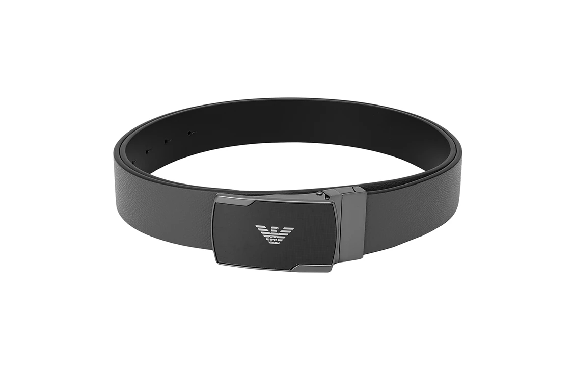 商品[国内直发] Emporio Armani|【23新品】 阿玛尼 Logo标识 平滑扣 皮带 男款 黑灰色 宽3.5CM,价格¥4613,第3张图片详细描述