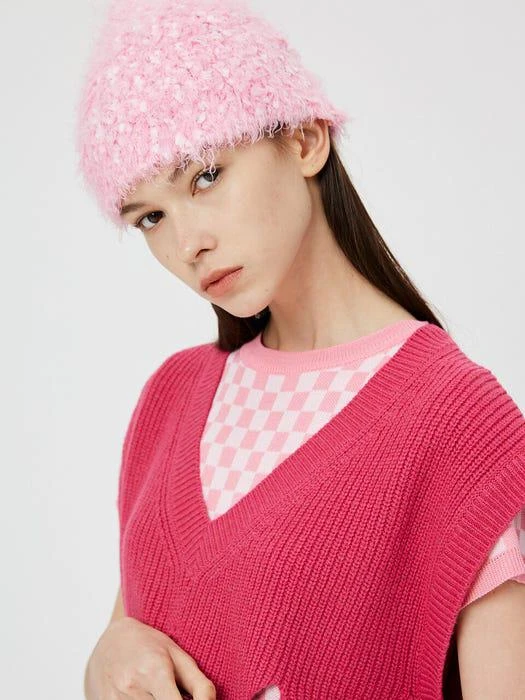 商品MOONSUN|Two Tone Hairy Knit Beanie / Baby Pink,价格¥623,第3张图片详细描述