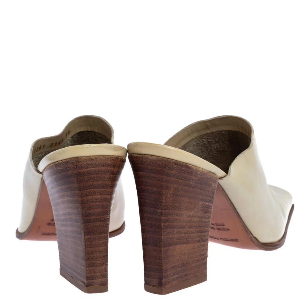 商品[二手商品] Sergio Rossi|Sergio Rossi Cream Leather Block Heel Square Toe Mules Size 39,价格¥1324,第5张图片详细描述