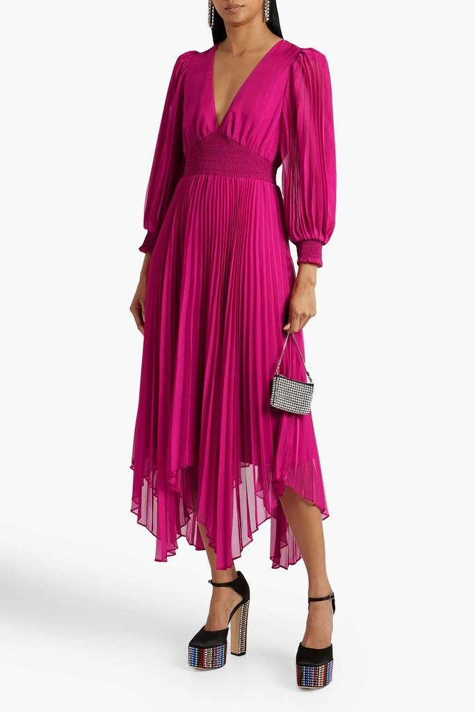 商品Alice + Olivia|Sion smocked pleated chiffon midi dress,价格¥1849,第2张图片详细描述